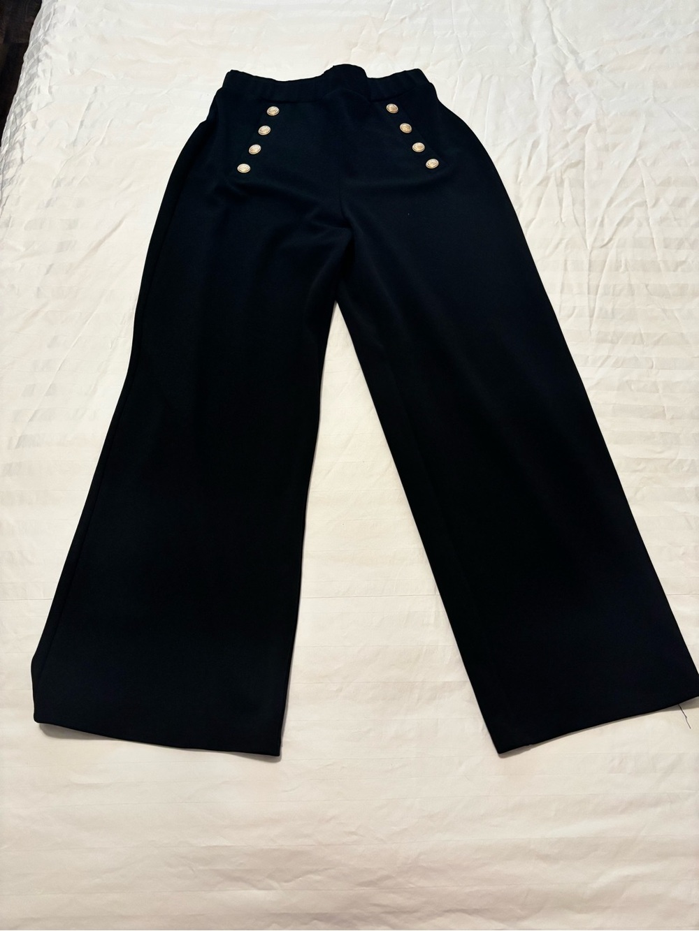 H&M High-Rise Wide-Leg Black Pants with Gold Button Accents